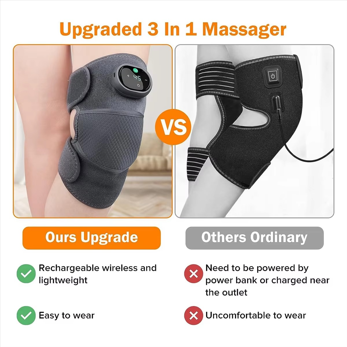 BowLift | Heating Knee Massager 3 in 1 Portable Vibration and Heat Therapy Device for Knee Shoulder and Elbow Pain Relief