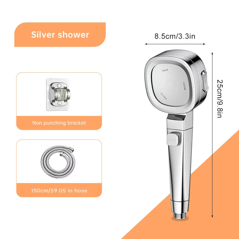 BowLift | Jetiva Shower Head | 3 Spray Types | Pressure Boosting & Water Saving | Silver Design