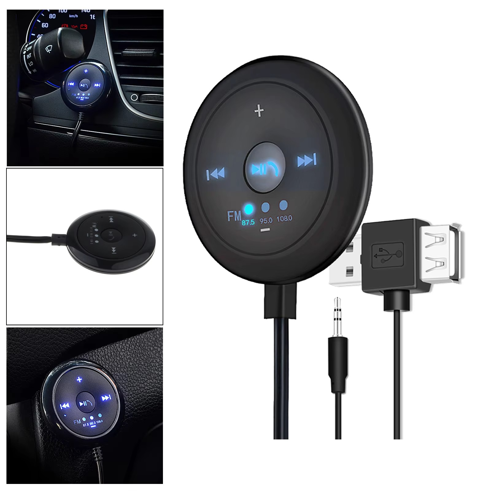 BowLift | 2-in-1 Bluetooth 5.0 Car Player with FM Transmitter, AUX Input, 500mAh Battery, 5V Input, Compatible with Phones and Tablets