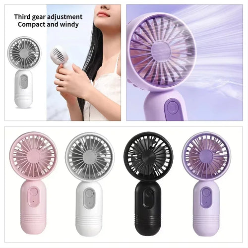 Mini Handheld USB Fan – 3-Speed Strong Wind Portable Desk Fan, Rechargeable for Students, Office, Outdoor, Travel, and Camping | Bowlift