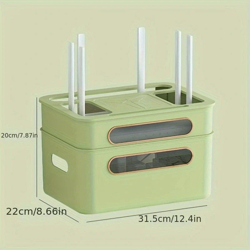 BowLift | HideNet WLAN Router Storage Box | With Cable Management & Socket Compartment | Transparent & Removable | 1–4 Levels Selectable