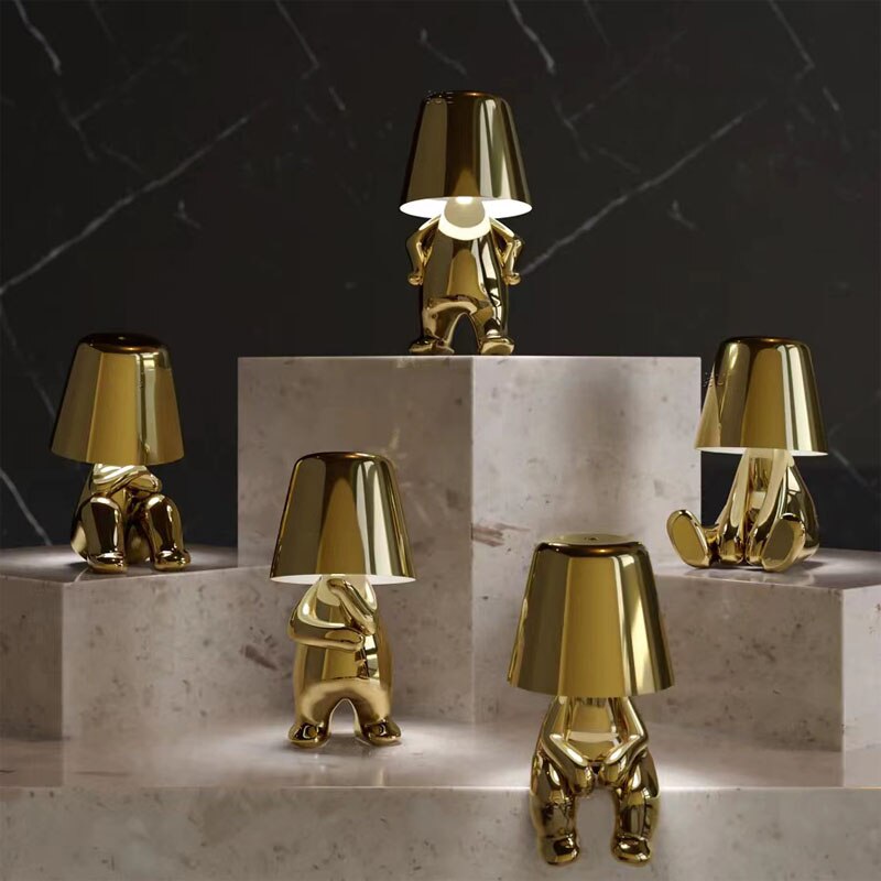 BowLift | Golden Man LED Thinking Table Lamp – Playful Nightstand Lamp for Bedroom & Decor