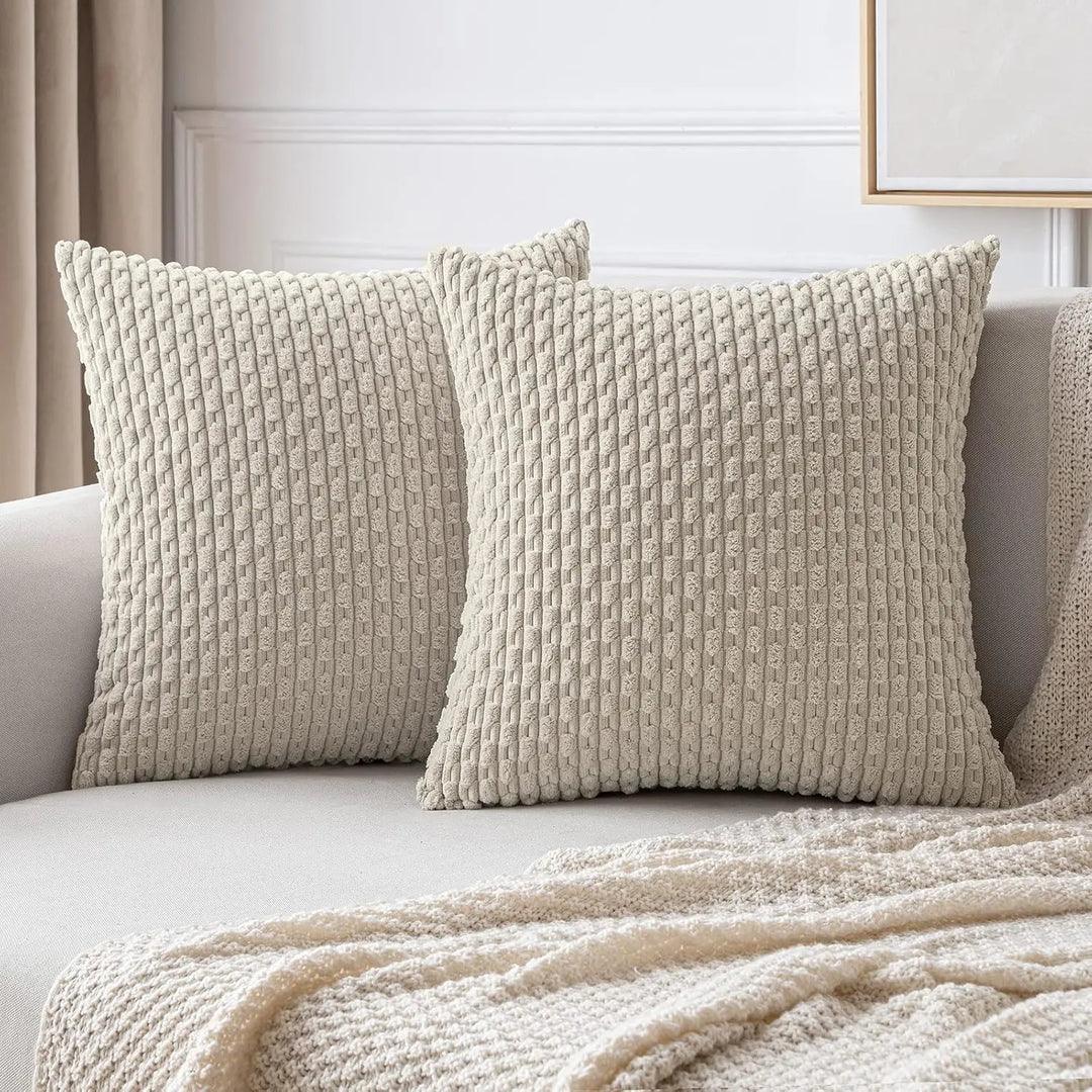 BowLift | Soft Ribbed Velvet Decorative Pillow with Stripes in Boho Style for Sofa and Bed