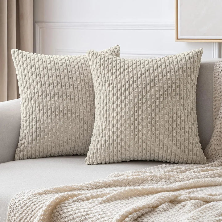 BowLift | Soft Ribbed Velvet Decorative Pillow with Stripes in Boho Style for Sofa and Bed