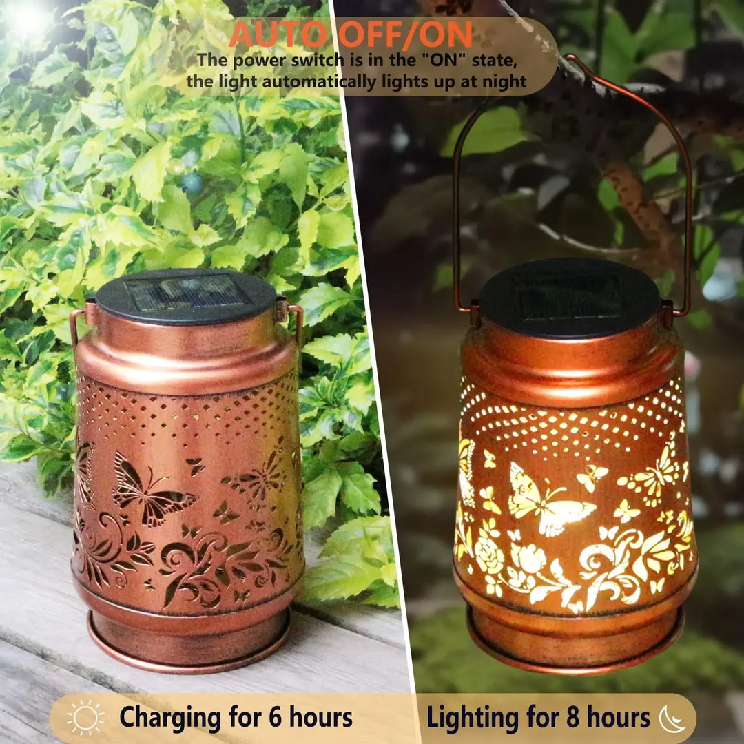 BowLift | Luminara SolFlair Solar Lantern | Retro Design with Butterfly Motif | IP65 Waterproof | Warm Light for Garden & Balcony