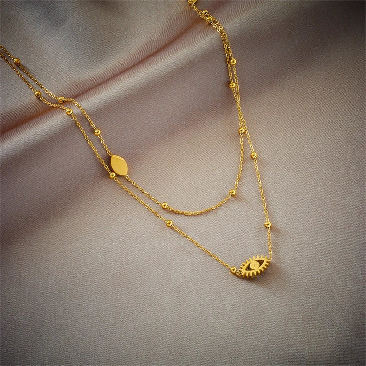 BowLift | Dainty Satellite Chain Evil Eye Necklace Stack