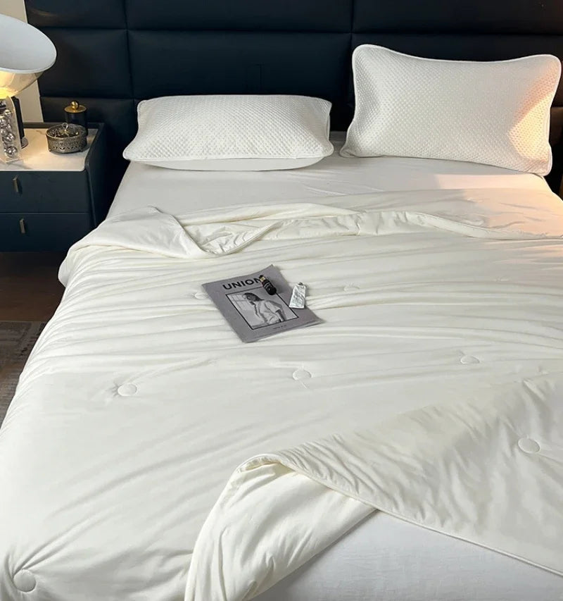 Air Condition Summer Comforter — Pure Color Ice Silk Cooling Blanket, Lightweight & Smooth Twin/King Size Quilt | Bowlift