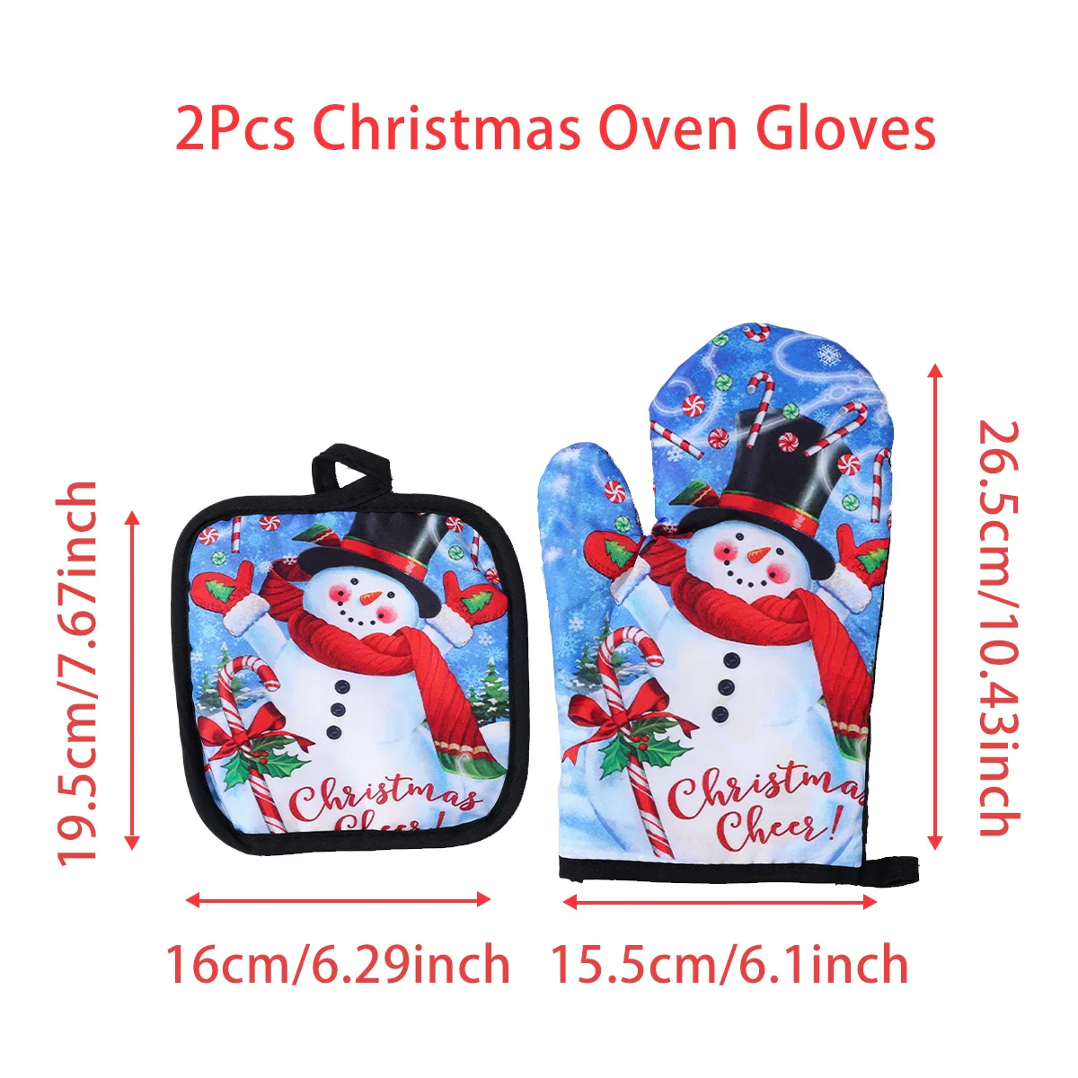 BowLift | HollyHeat Oven Gloves 2-Piece Set | Christmas Baking Gloves with Festive Design | Heat Resistant Kitchen Gloves for Christmas & New Year