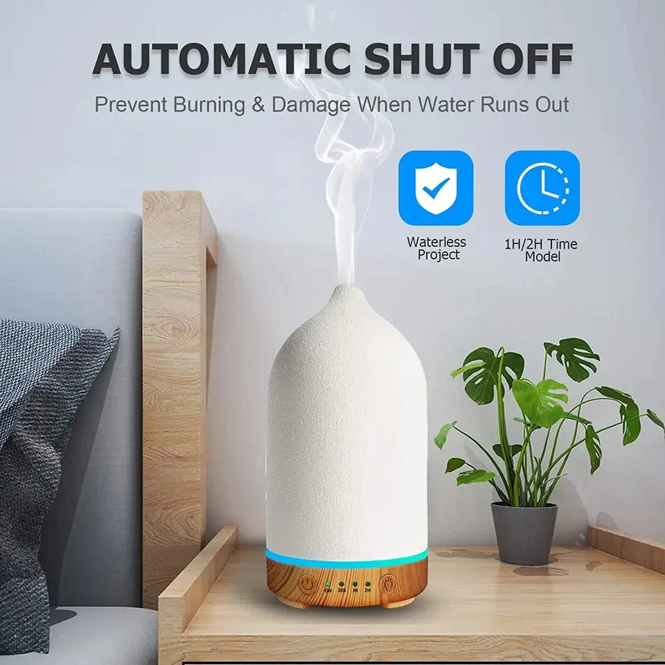 BowLift | Aromisca Ceramic Aroma Diffuser | 100 ml Ultrasonic Air Humidifier | 7 LED Colors & Timer | Handcrafted Design | EU Plug