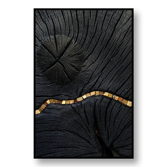 Abstract Black Golden Tree Rings Wall Art Fine Art Canvas Prints Light Luxury Pictures For Living Room Foyer Entranceway Reception Room Art Decor | Bowlift
