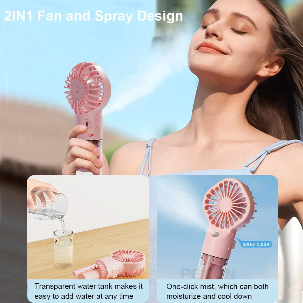 BowLift | Brisella Air Mini Hand Fan with Air Humidifier | 4-Stage Spray Function | USB Rechargeable | Portable & Quiet