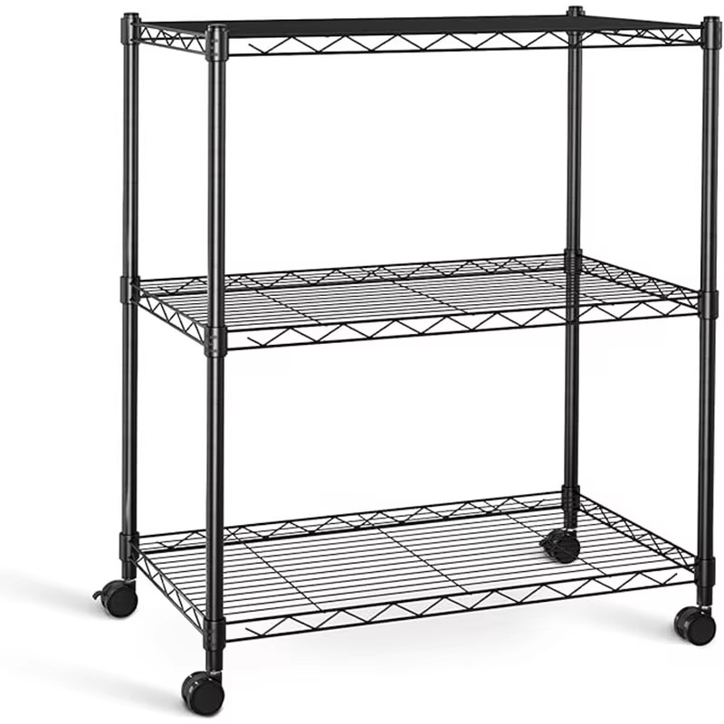 BowLift | Heavy Duty 3-Shelf Steel Storage Rack with Locking Wheels, Adjustable Height, 750 lb Capacity