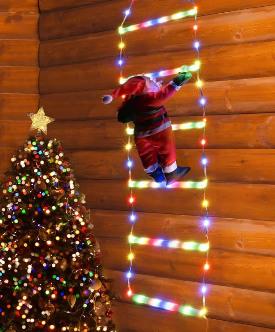 BowLift | Winter Light | LED Christmas Decoration | Climbing Santa with Ladder | 1.5 m / 3 m | 8 Light Modes | USB