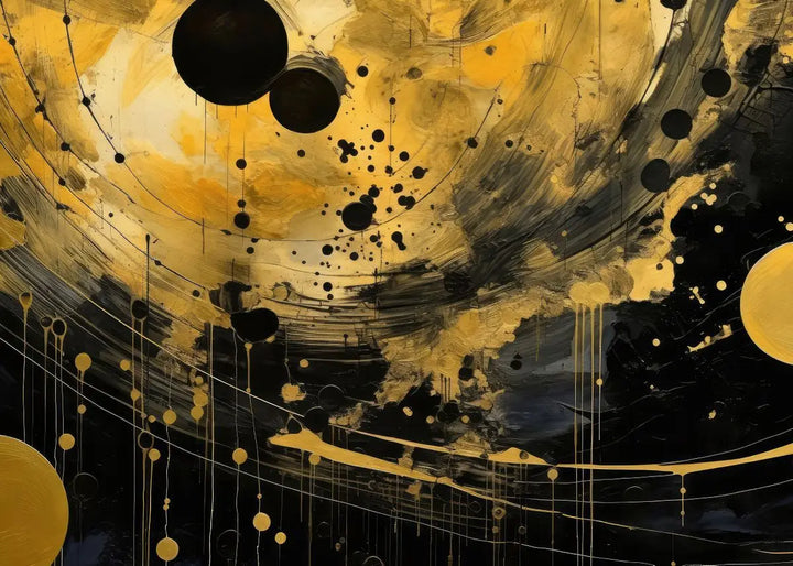 Modern Flowing Geometry Black Golden Abstract Wall Art Fine Art Canvas Prints Pictures For Living Room Dining Room Home Office Decor | Bowlift