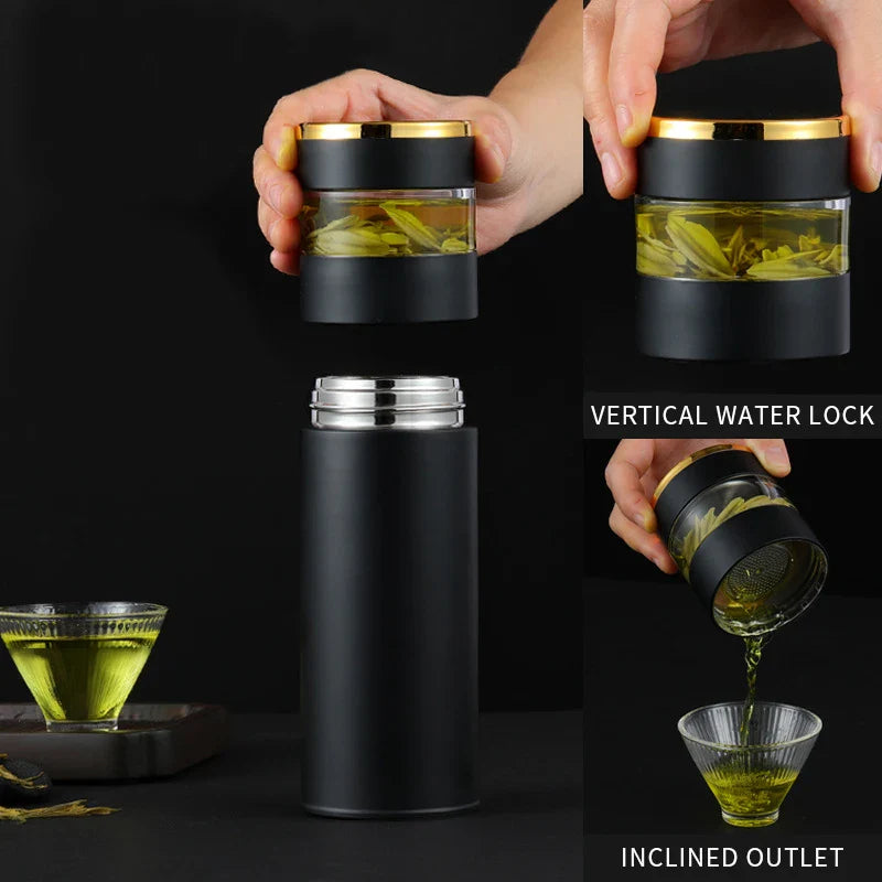 BowLift | ThermoBrew | Insulated bottle with LED temperature display & tea strainer | 450 ml | Stainless steel 304 | Black