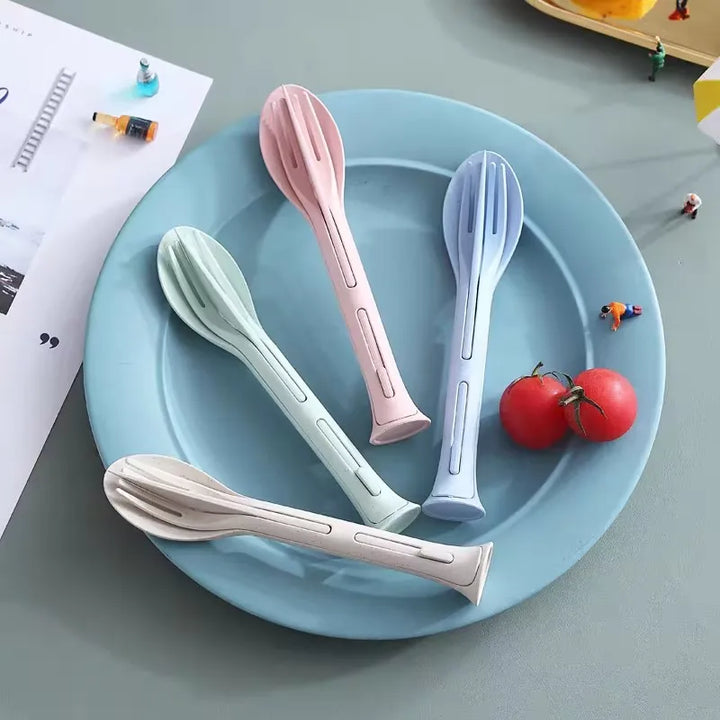BowLift | EcoTrek Travel Cutlery | Sustainable & Reusable | With Case | Wheat Straw BPA-free