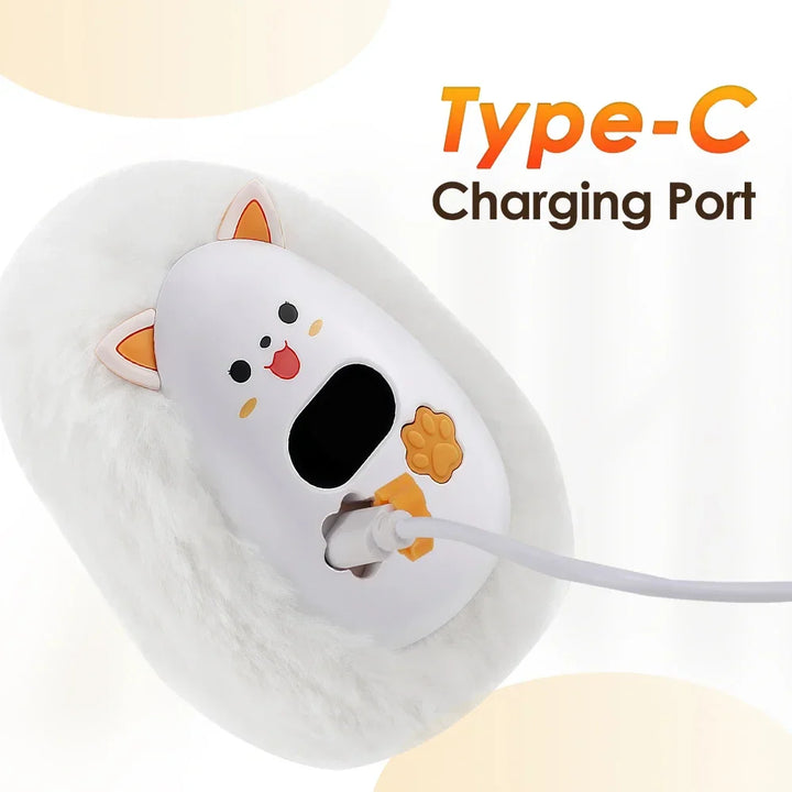 BowLift | Furrio Electric Hand Warmer Fox | Rechargeable 1200 mAh | 3 Heat Levels & Digital Display | Plush Surface | USB Type-C | Portable for Winter & Office