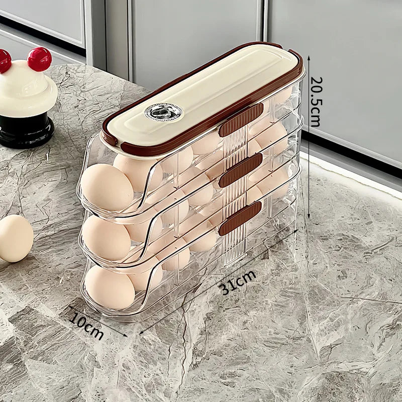 BowLift | RollEgg Max | Automatic Egg Holder for the Refrigerator | Stackable Egg Organizer Made of Clear Plastic