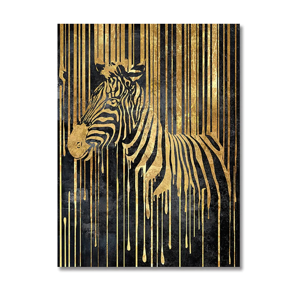 Modern Abstract Golden Zebra Lines Lion Elephant Tiger Wall Art Fine Art Canvas Prints Pictures For Luxury Apartment Living Room Dining Room Art Decor | Bowlift