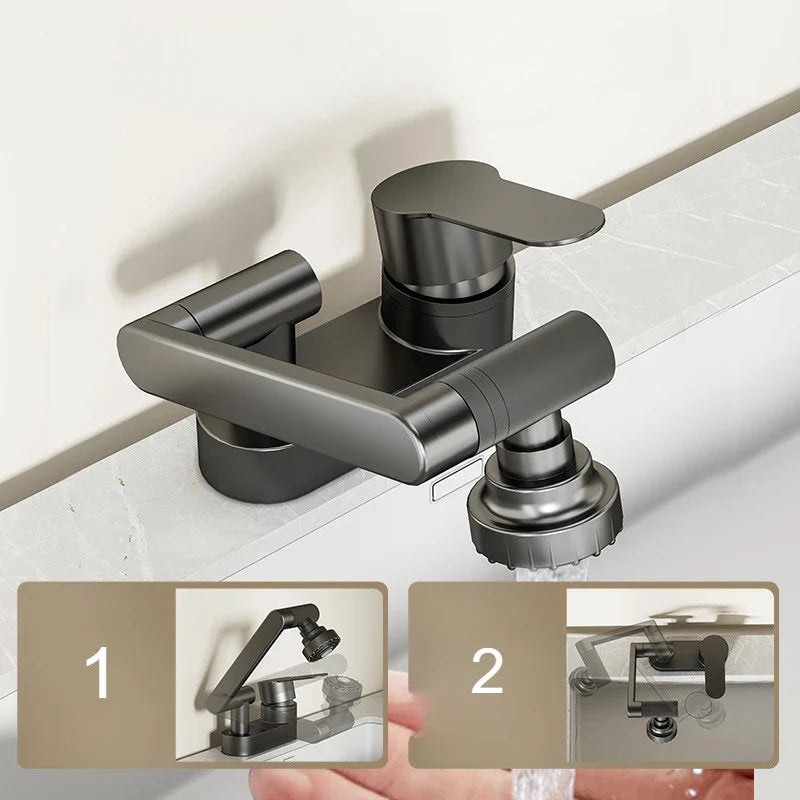 Aqua Twist Duo-Flex Basin Mixer – 360° swiveling two-hole faucet for hot and cold water Bowlift