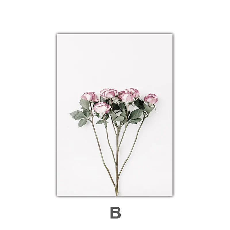 Minimalist Pink Floral Botanical Wall Art Fine Art Canvas Prints Posters Elegant Pictures For Nordic Living Room Dining Room Bedroom Art Decor | Bowlift