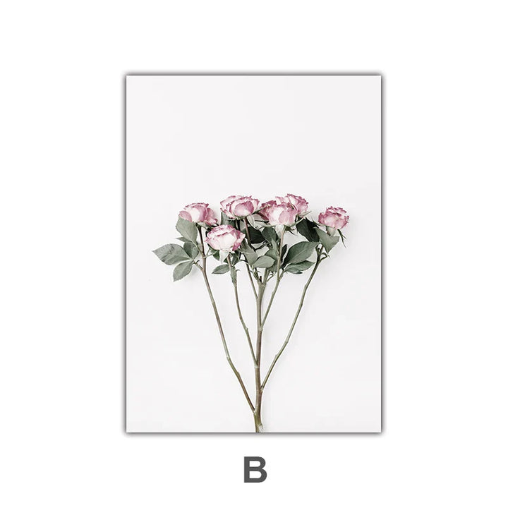 Minimalist Pink Floral Botanical Wall Art Fine Art Canvas Prints Posters Elegant Pictures For Nordic Living Room Dining Room Bedroom Art Decor | Bowlift