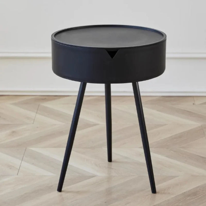 BowLift | Round Plastic Side Table with Storage Space and Mobile Design