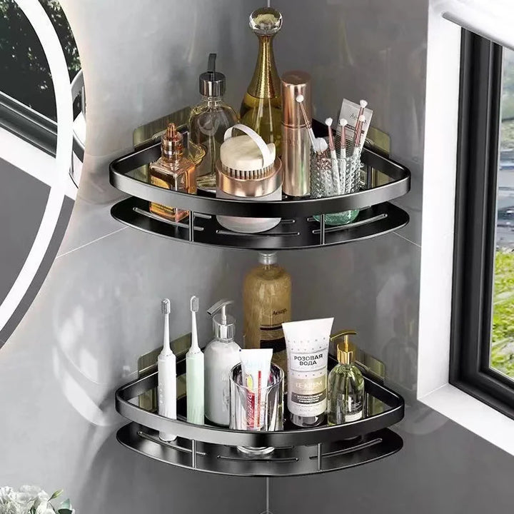 BowLift | Corner Holder Aluminum Wall Shelf – Space-saving Bathroom Organizer بدون Drilling
