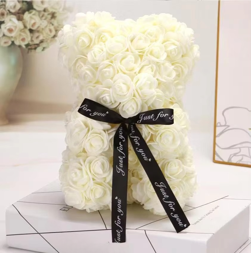 BowLift | 9.8in Artificial Rose Teddy Bear Gift with Display Box - Romantic Anniversary or Valentine's Day Decor