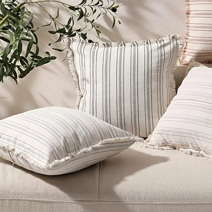 BowLift | Scandi Stripe Textured Fringe Cushion Cover