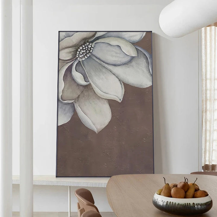 Scandinavian Big Floral Wall Art Fine Art Canvas Prints White Petal Flower Posters Modern Botanical Pictures For Foyer Living Room | Bowlift