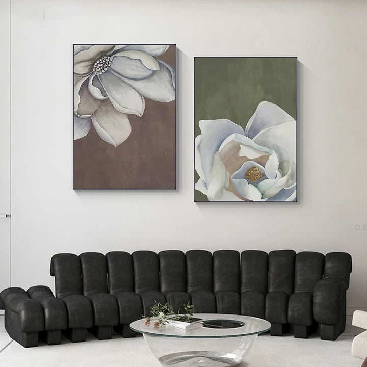 Scandinavian Big Floral Wall Art Fine Art Canvas Prints White Petal Flower Posters Modern Botanical Pictures For Foyer Living Room | Bowlift