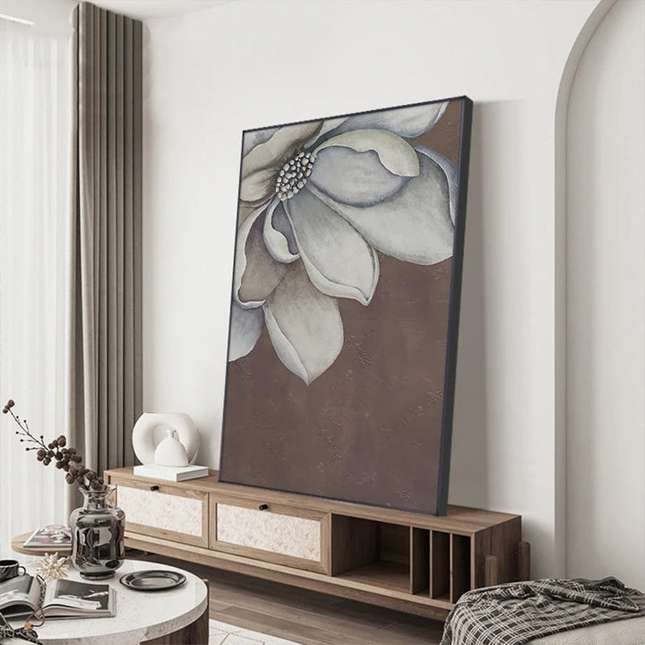 Scandinavian Big Floral Wall Art Fine Art Canvas Prints White Petal Flower Posters Modern Botanical Pictures For Foyer Living Room | Bowlift