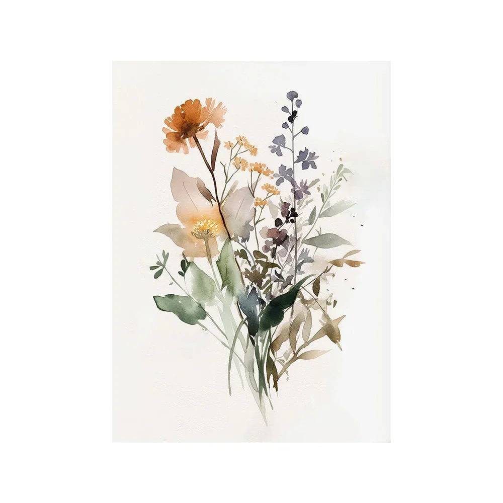 Scandinavian Floral Meadow Flower Wall Art Fine Art Canvas Prints Modern Minimalist Botany Pictures For Living Room Home Decor | Bowlift
