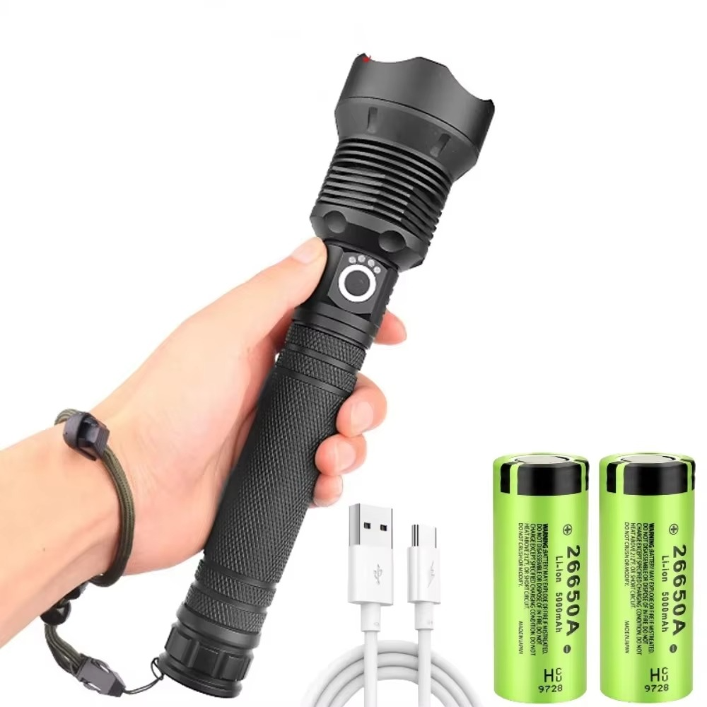 BowLift | High-Power LED Tactical Flashlight, USB Rechargeable, Zoomable Beam, 5 Light Modes, Waterproof, Fits 26650 Battery