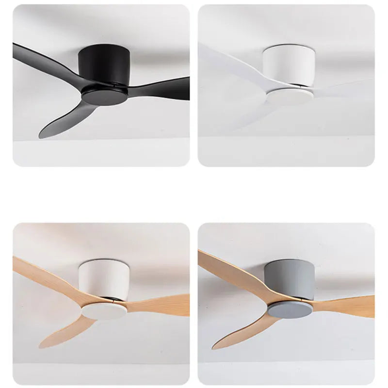 42-52 Inch Ceiling Fans with DC Motor — Remote Control Low Floor Cooling Fans, No Light, White Wood & Black Options | Bowlift