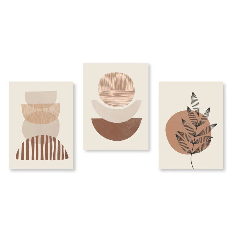 Set of 3Pcs Modern Abstract Bohemian Minimalist Geometric Wall Art Fine Art Canvas Prints Posters Pictures For Living Room Decor | Bowlift