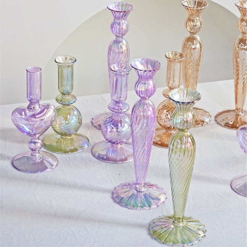 Ribbed Glass Candle Holders - Lilac | Bowlift