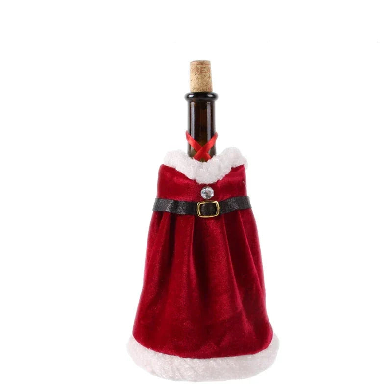 Christmas bottle cover with fur collar – festive cover for wine bottles, gnome decoration for Christmas, perfect as gift wrapping | Bowlift