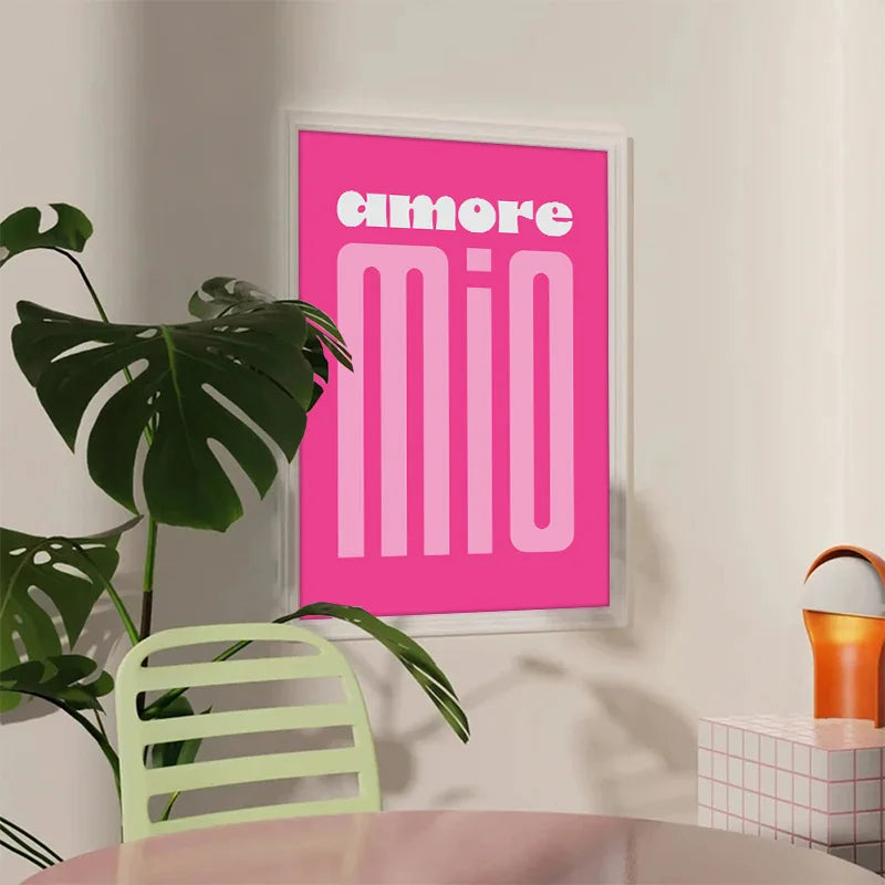 Pink Retro Love Quote Wall Art Fine Art Canvas Prints Typographic Pictures For Bedroom Living Room Hotel Room Modern Apartment Wall Art Decor | Bowlift
