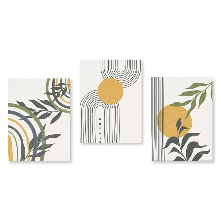 Set of 3Pcs Modern Abstract Bohemian Minimalist Geometric Wall Art Fine Art Canvas Prints Posters Pictures For Living Room Decor | Bowlift
