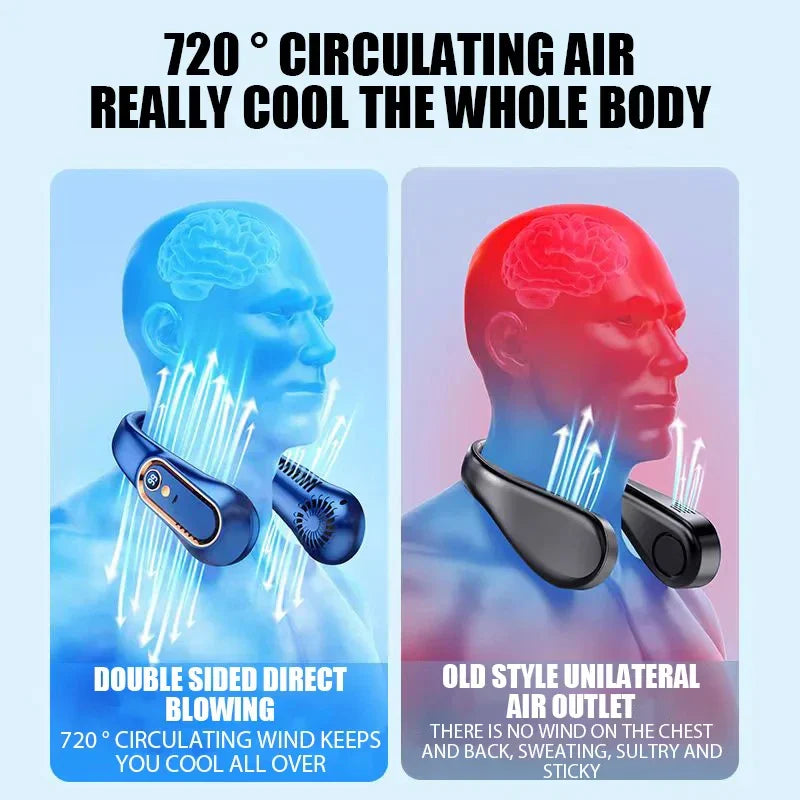 Portable Mini Bladeless Neckband Fan with Digital Display - USB Rechargeable Air Cooler for Neck, Hands-Free Cooling Experience | Bowlift