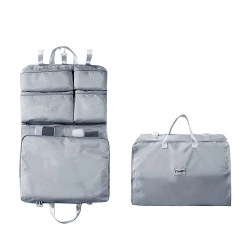 BowLift | Travella 6-in-1 Foldable Travel Storage Bag | Hanging & Portable | Multi Bag for Clothing, Cosmetics & Accessories | Gray/Beige/Pink
