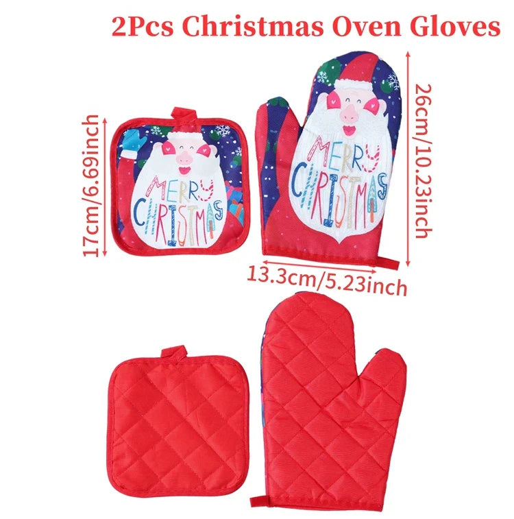 BowLift | HollyHeat Oven Gloves 2-Piece Set | Christmas Baking Gloves with Festive Design | Heat Resistant Kitchen Gloves for Christmas & New Year