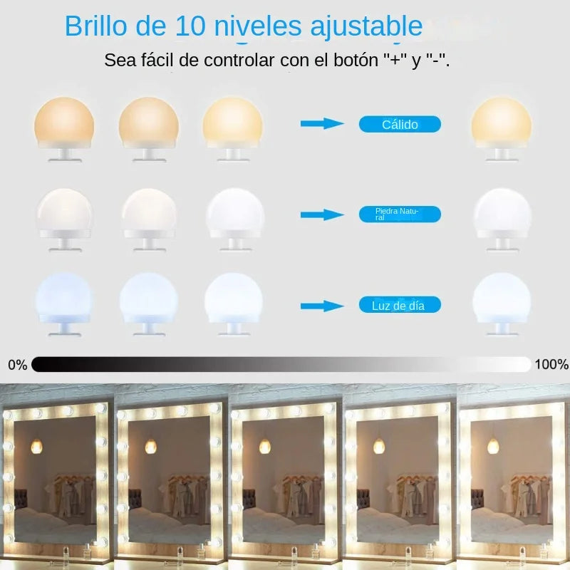 BowLift | Glamora | LED Makeup Mirror Light Set | 10 Hollywood-Style Lamps | USB, Dimmable & 3 Color Modes