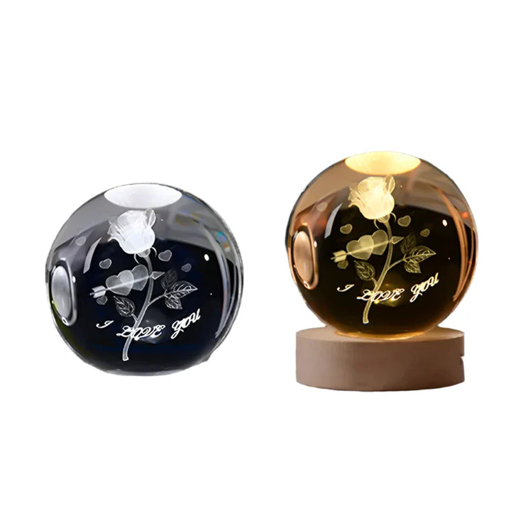 3D Crystal Night Light LED - Starry Sky Projector with Wooden Base, Romantic Lighting for Bedroom & Gifts | Bowlift