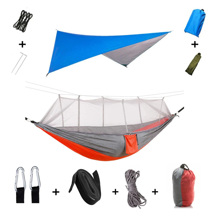 BowLift | Trek Viva Camping Hammock | Integrated Mosquito Net & Rain Cover | Ultralight & Tear Resistant | 3-in-1 Outdoor Solution