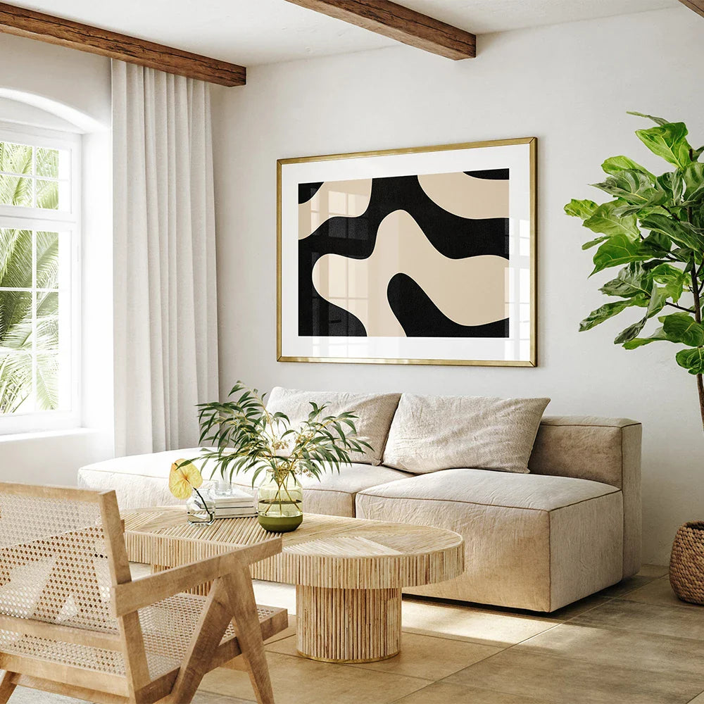 Modern Abstract Shapely Black Minimalist Wall Art Fine Art Canvas Prints Pictures For Modern Apartment Living Room Dining Room Art Decor | Bowlift