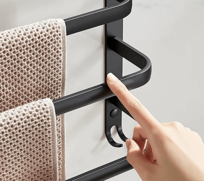 BowLift | FlexRack Wall-Mounted Bathroom Storage Shelf with Towel Holder – Space-Saving Aluminium Rack