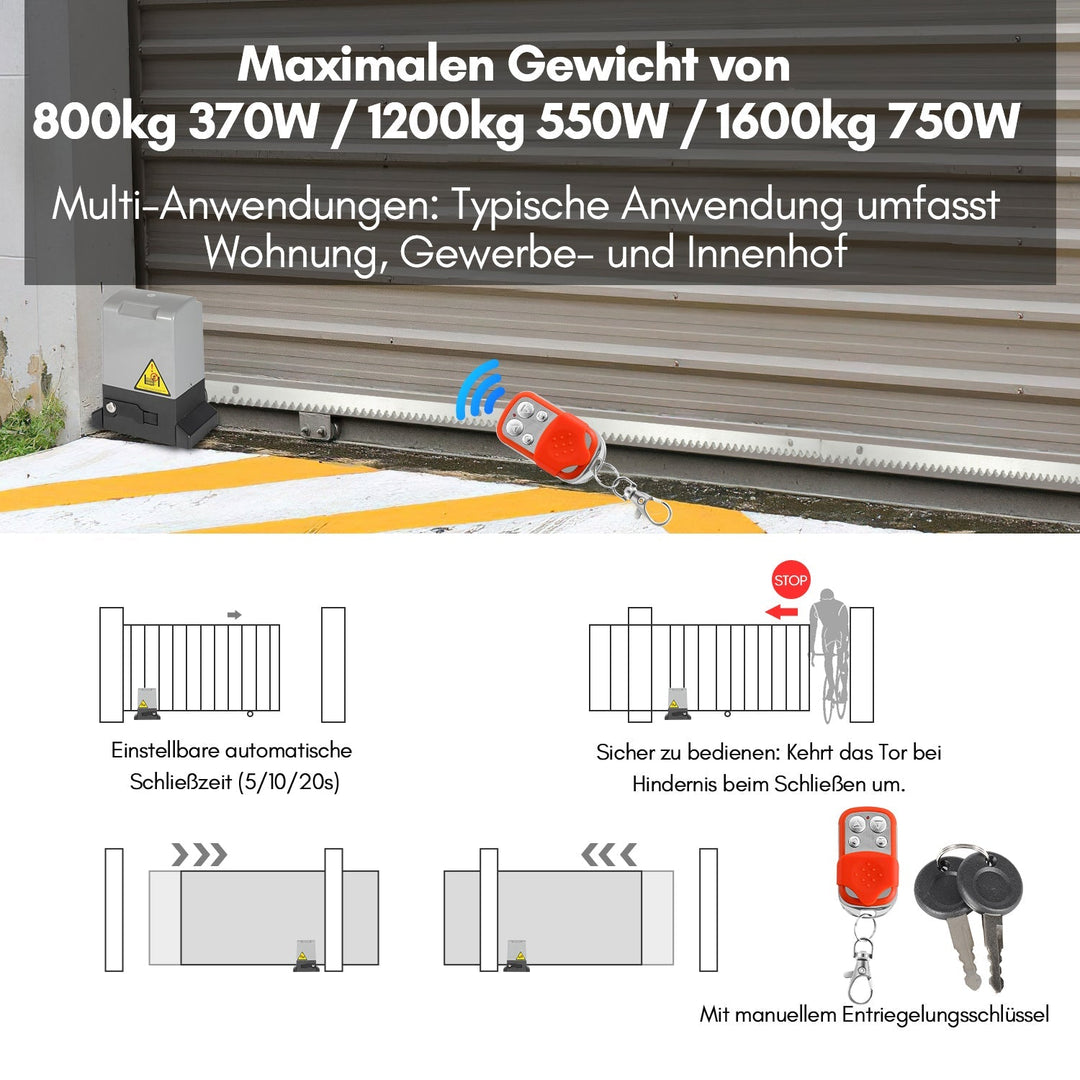 Sliding gate drive garage door opener 370W/550W/750W | Bowlift